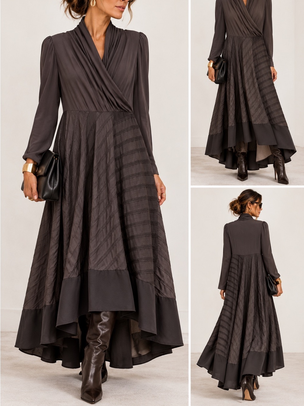 Antonio Marras Taupe Draped Pleated High Low Maxi Dress IT 42 US 6